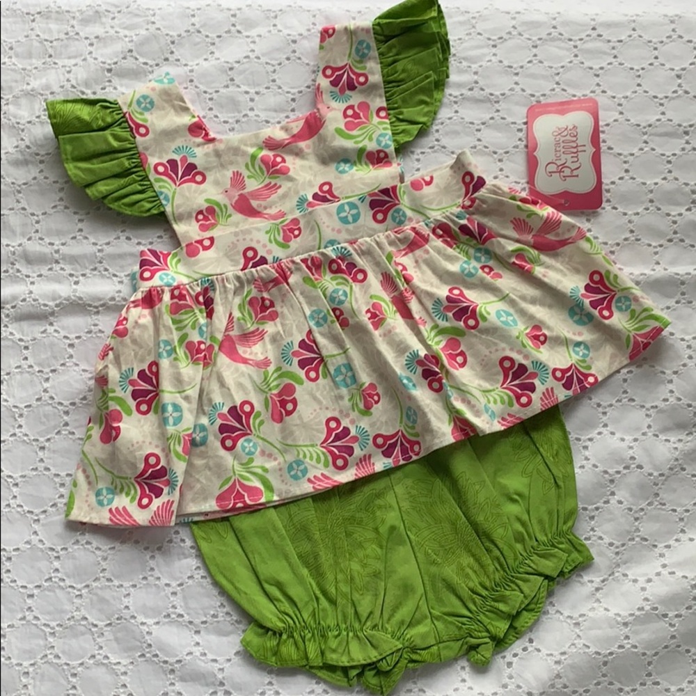 NWT Ricrac and Ruffles set, girl 3-6 months
